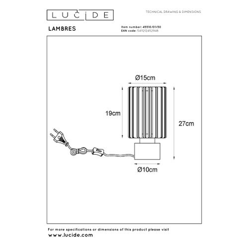 Lambres Lampe De Table - Noir - 1xe27