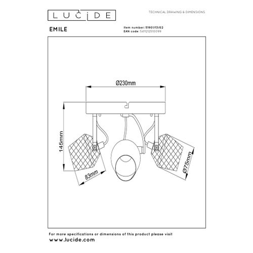 Emile Spot Plafond - Or Mat / Laiton - 3xgu10