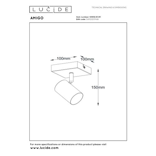 Amigo Spot Plafond - Blanc - 1xgu10