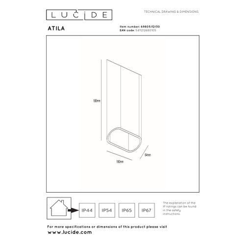 Atila Applique Murale - Noir - LED Intégré