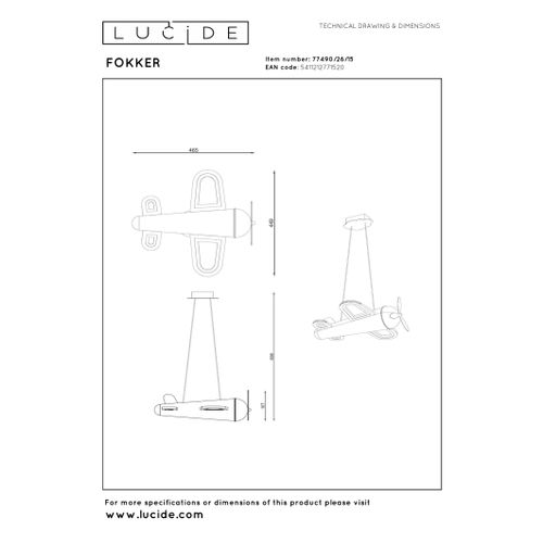 Fokker Suspension - Fer Gris - LED Intégré