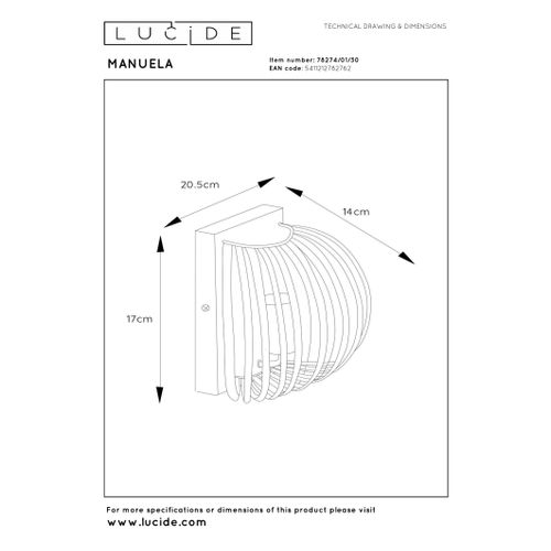 Manuela Applique Murale - Noir - 1xe14