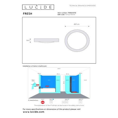 Fresh Plafonnier - Chrome Dépoli - 1xe27