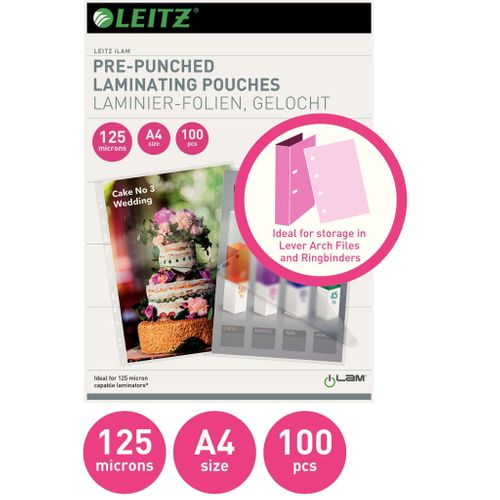 Pochette De Plastification Perforée 125 Microns A4 100 PCs