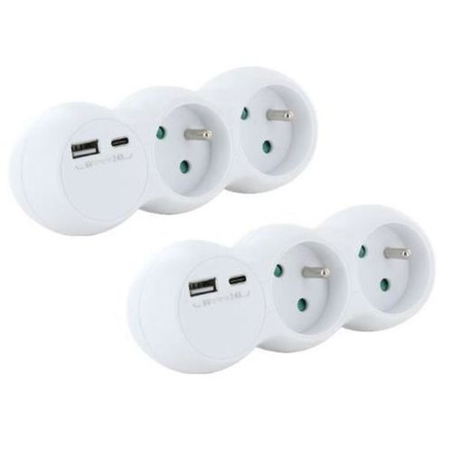 Lot 2 Domino - 47002 - 2x16a Avec USB-a +usb-c - Blanc (fr)