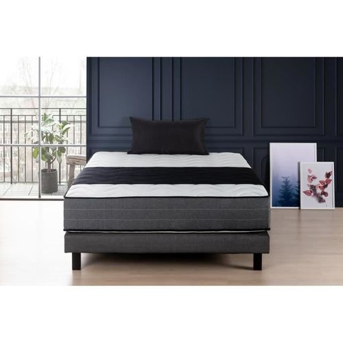 Ensemble Matelas Mousse + Sommier 160x200 Accueil Mémoire de forme 28cm - Ferme - Hotel Premium Lux