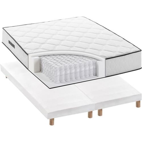 Ensemble Matelas 180x200 Cm + Sommiers 2x90x200 Cm - Ressorts Ensachés - 7 Zones - 27cm - Équilibré