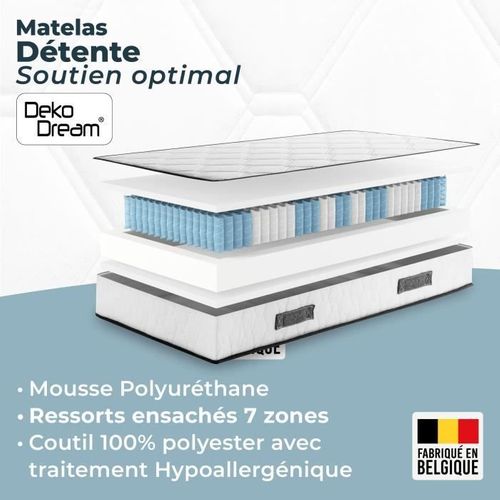 Matelas 90 X 190 Cm - Hauteur 19 Cm - 380 Ressorts Ensachés - 7 Zones - Equilibré - Réversible