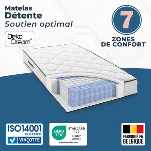 Matelas Ressorts 90x200 Cm - H. 27 cm - 380 Ressorts Ensachés - 7 Zones - Equilibré - Réversible