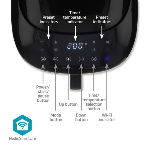 Friteuse à Air Chaud Smart Life - Wi-fi - Noir - Kaaf180bkw
