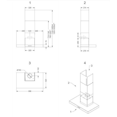 Hotte Décorative Murale 90 cm 57db 423m3/h Inox - 6510