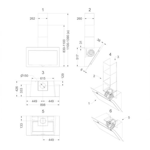 Hotte Décorative Murale 90cm 467m3/h Noir - D7833