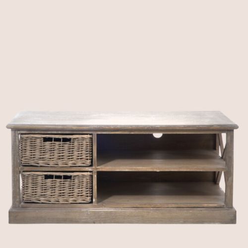 Meuble TV Bas 2 Niches Et 2 Paniers En Osier - Körg