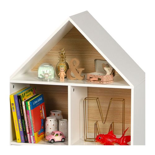 Bibliothèque Maison Avec 3 Niches Et 2 Portes "dream" En Bois - Blanc/beige - H 103 X L 60 X P 30 Cm