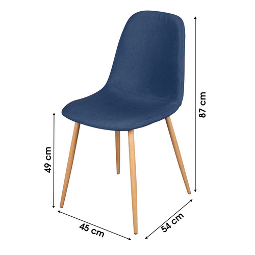 Lot De 4 Chaises En Tissu "oslo" - Bleu - L 54 X L 45 X H 87 Cm