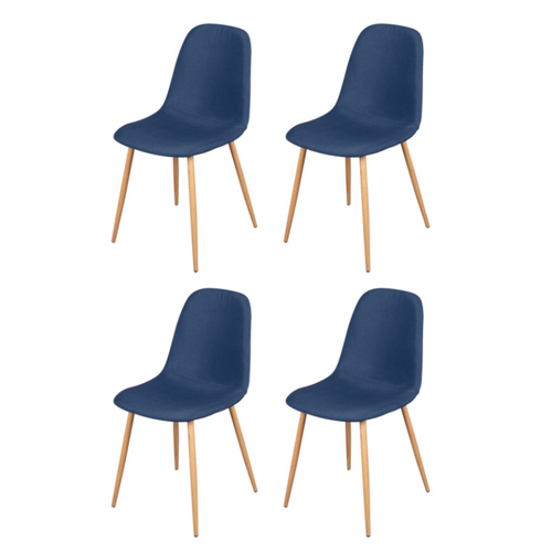 Lot De 4 Chaises En Tissu "oslo" - Bleu - L 54 X L 45 X H 87 Cm