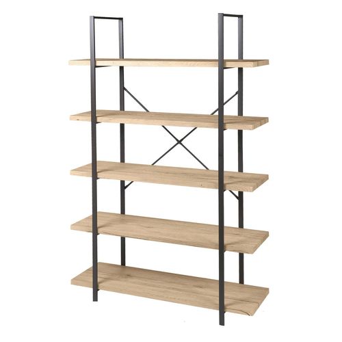 Etagère Design Industriel Bois Et Métal Dock - L. 100 X H. 174 Cm - Noir