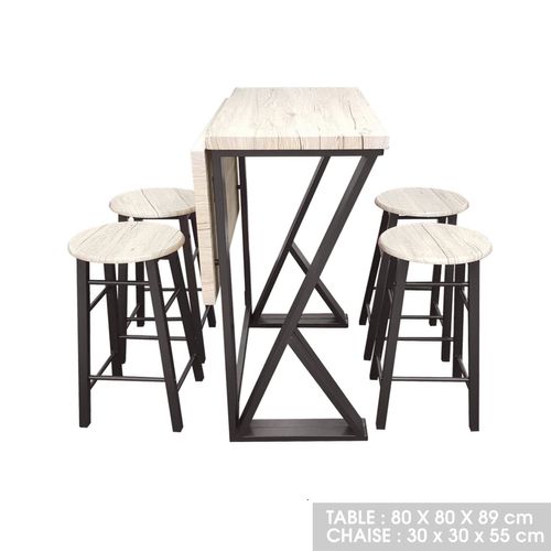 Table Haute Avec Tabourets Design Industriel Dock - 4 Personnes - Noir