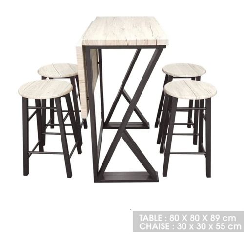 Table Haute Avec Tabourets Design Industriel Dock - 4 Personnes - Noir