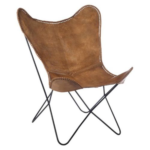 Fauteuil Design En Cuir "papillon" 73cm Marron