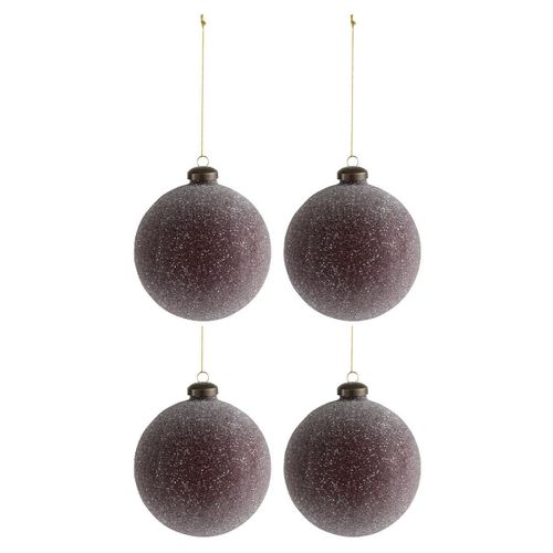 Lot De 4 Boules De Noël "perles" 10cm Bordeaux