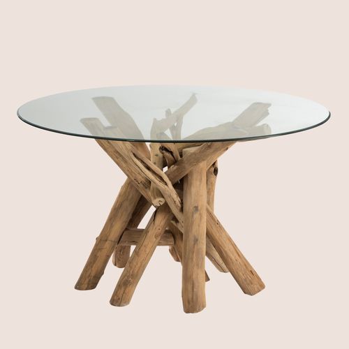 Table Ronde En Verre Et Bois Flotté - Noé