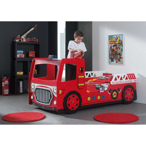 Lit Enfant "camion De Pompier" 90x200cm Rouge