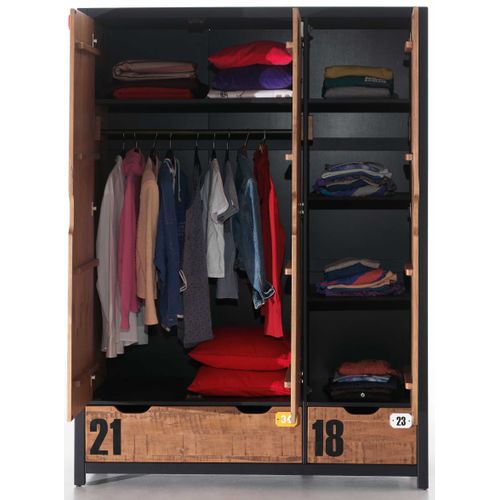 Armoire 3 Portes "alex" 200cm Marron et Noir