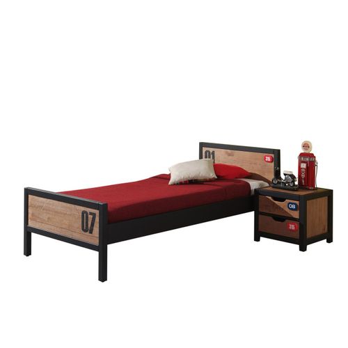 Pack - Lit Enfant et Chevet "alex" 90x200cm Marron et Noir