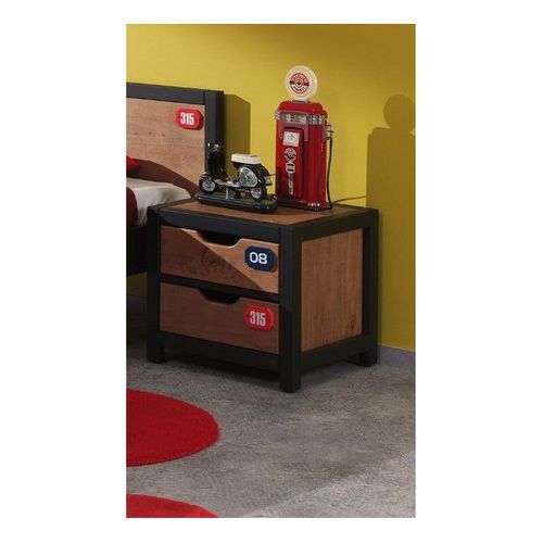 Pack - Lit Enfant et Chevet "alex" 90x200cm Marron et Noir