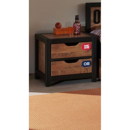 Pack - Lit Enfant et Chevet "alex" 90x200cm Marron et Noir