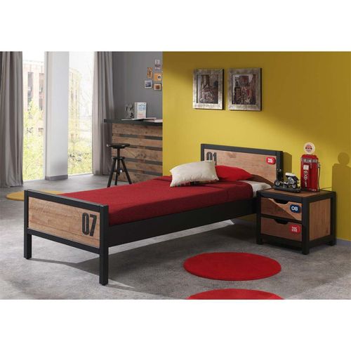 Pack - Lit Enfant et Chevet "alex" 90x200cm Marron et Noir