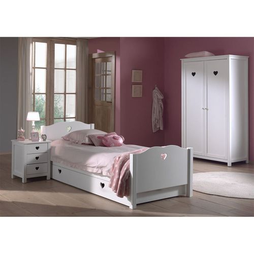 Pack - Lit Enfant, Chevet, Armoire et Tiroir "amori" Blanc