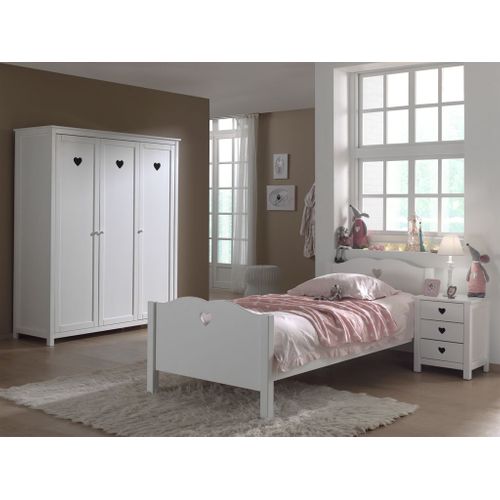 Amori Lit Simple 90x200cm + Chevet + Armoire Trois Portes