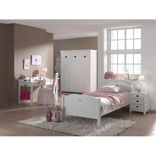 Amori Lit Simple + Table De Chevet + Bureau + Armoire 3 Portes