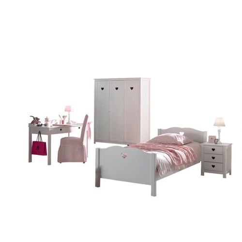 Amori Lit Simple + Table De Chevet + Bureau + Armoire 3 Portes