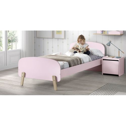 Lit 90x200 - Chevet 1 Porte Et Coffre à Jouets Kiddy - Vieux Rose