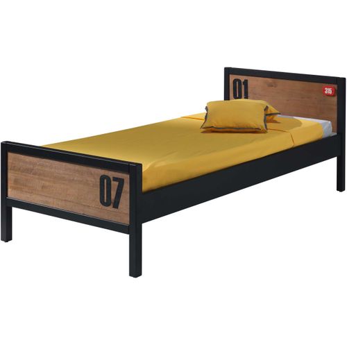 Pack - Lit Enfant, Sommier et Tiroir "alex" 90x200cm Marron et Noir