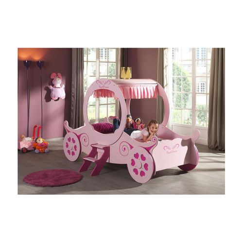 Pack - Lit Enfant et Matelas "carrosse" 90x200cm Rose