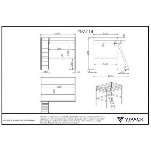 Lit Mezzanine "pino" 140x200cm Blanc