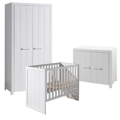 Lit Bébé 60x120 - Commode 2 Portes Et Armoire 2 Portes Erik - Blanc