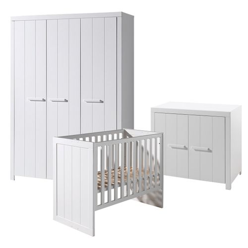 Lit Bébé 60x120 - Commode 2 Portes Et Armoire 3 Portes Erik - Blanc