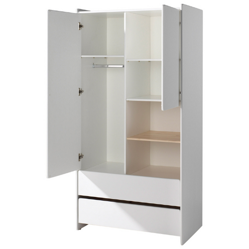 Lit 90x200 - Chevet 1 Porte - Armoire 2 Portes Et Bureau Kiddy - Blanc