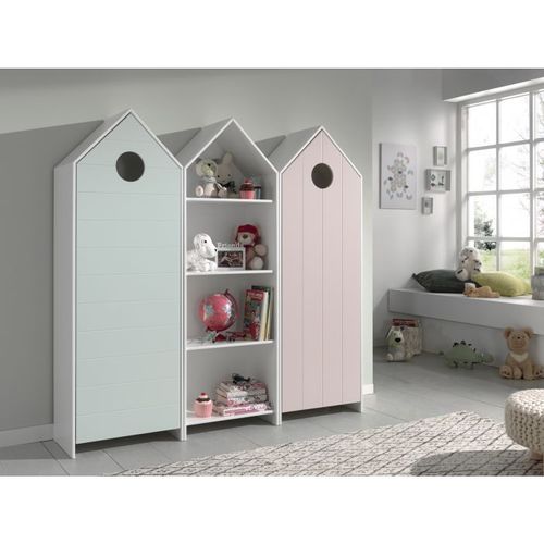 Casami Armoire 1 Porte Menthe + Armoire Ouverte + Armoire 1 Porte Rose