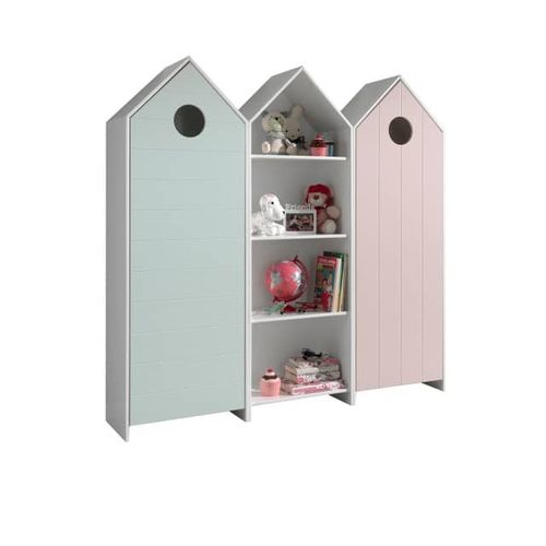 Casami Armoire 1 Porte Menthe + Armoire Ouverte + Armoire 1 Porte Rose