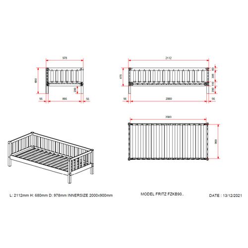 Lit Banquette 90x200 Sommier Inclus Fritz - Bois