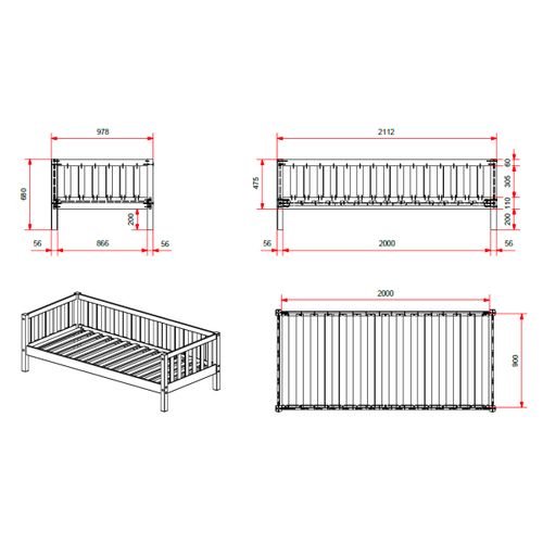 Lit Banquette 90x200 Sommier Inclus Fritz - Bois
