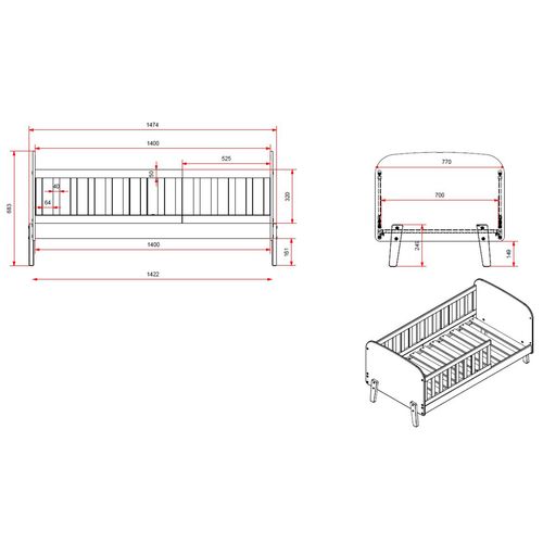 Pack - Lit Enfant et Tiroir De Lit "kiddy" 70x140cm Blanc