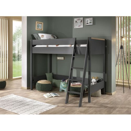 Lit Mezzanine London 90x200 Avec Armoire Et Bureau - Anthracite