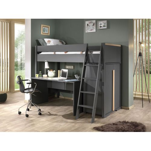 Lit Mezzanine London 90x200 Avec Armoire Et Bureau - Anthracite